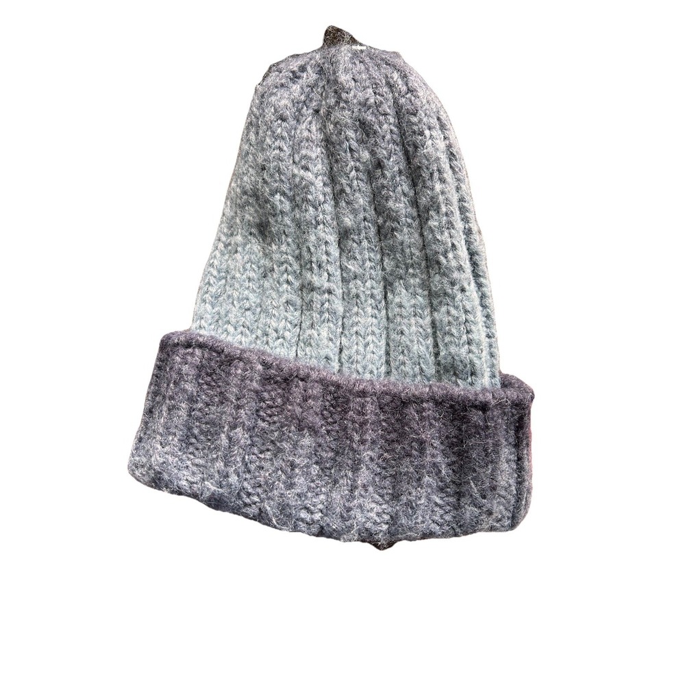 Dana Stein Ombre Beanie Gray Blue Ribbed Cuffed Knit Hat Cozy Soft NWT - Picture 2 of 5